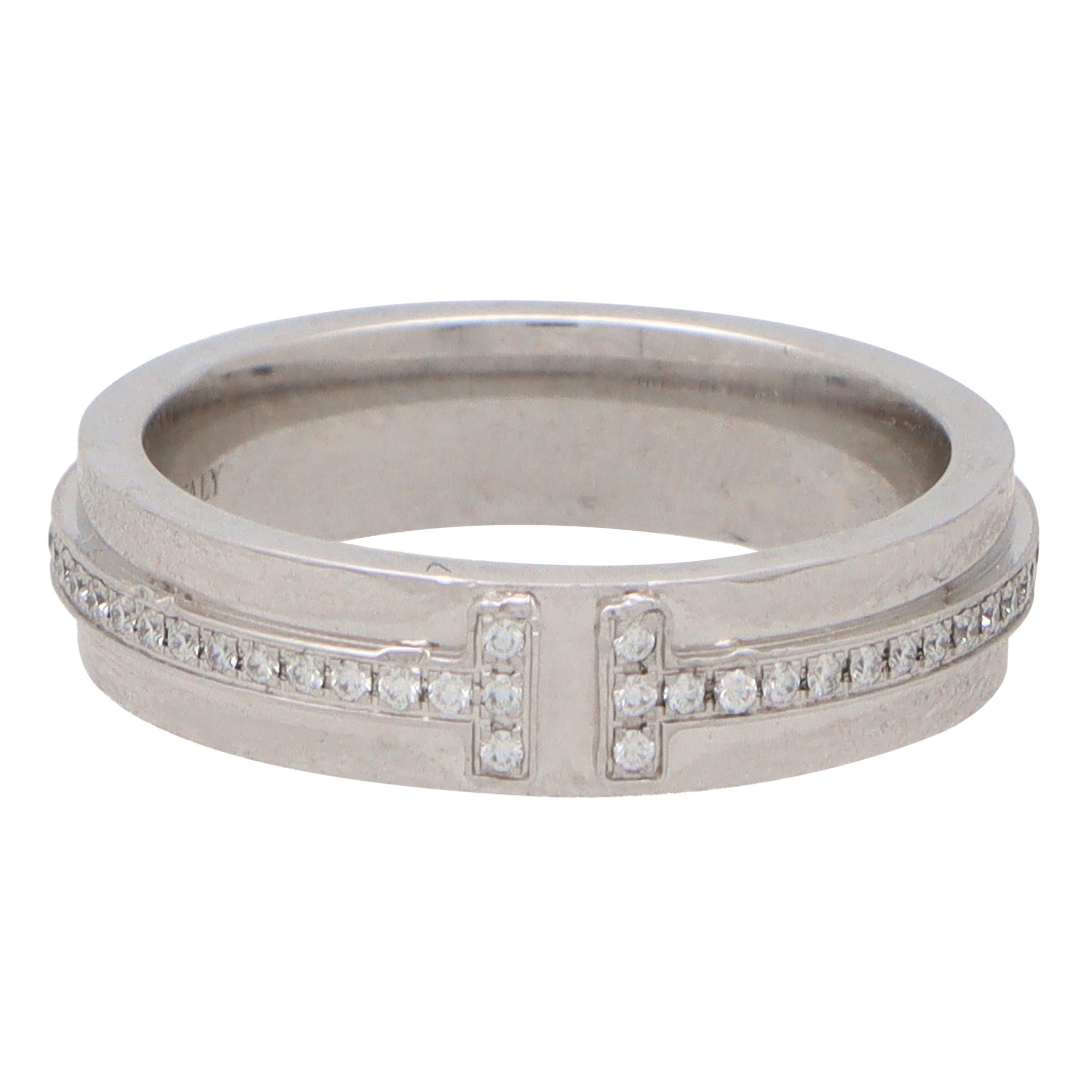 Vintage Tiffany & Co. 'Tiffany T' Narrow Diamond Band Ring in 18k White Gold
