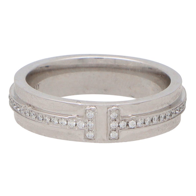 Vintage Tiffany and Co. 'Tiffany T' Narrow Diamond Band Ring in 18k White  Gold For Sale at 1stDibs | tiffany t narrow diamond ring, tiffany t narrow  ring, tiffany & co au750