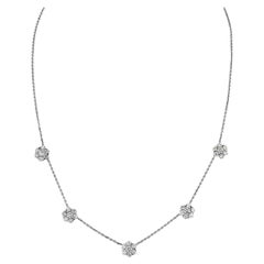 Van Cleef & Arpels 18K White Gold Diamond Cluster "Fleurette" Station Necklace