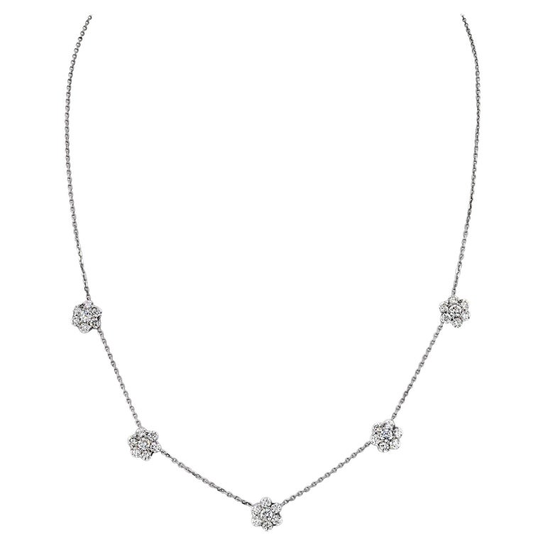 Van Cleef & Arpels 18K White Gold Diamond Cluster "Fleurette" Station Necklace For Sale