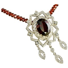 Doris Panos Garnet Diamond Necklace Vintage 18K Gold