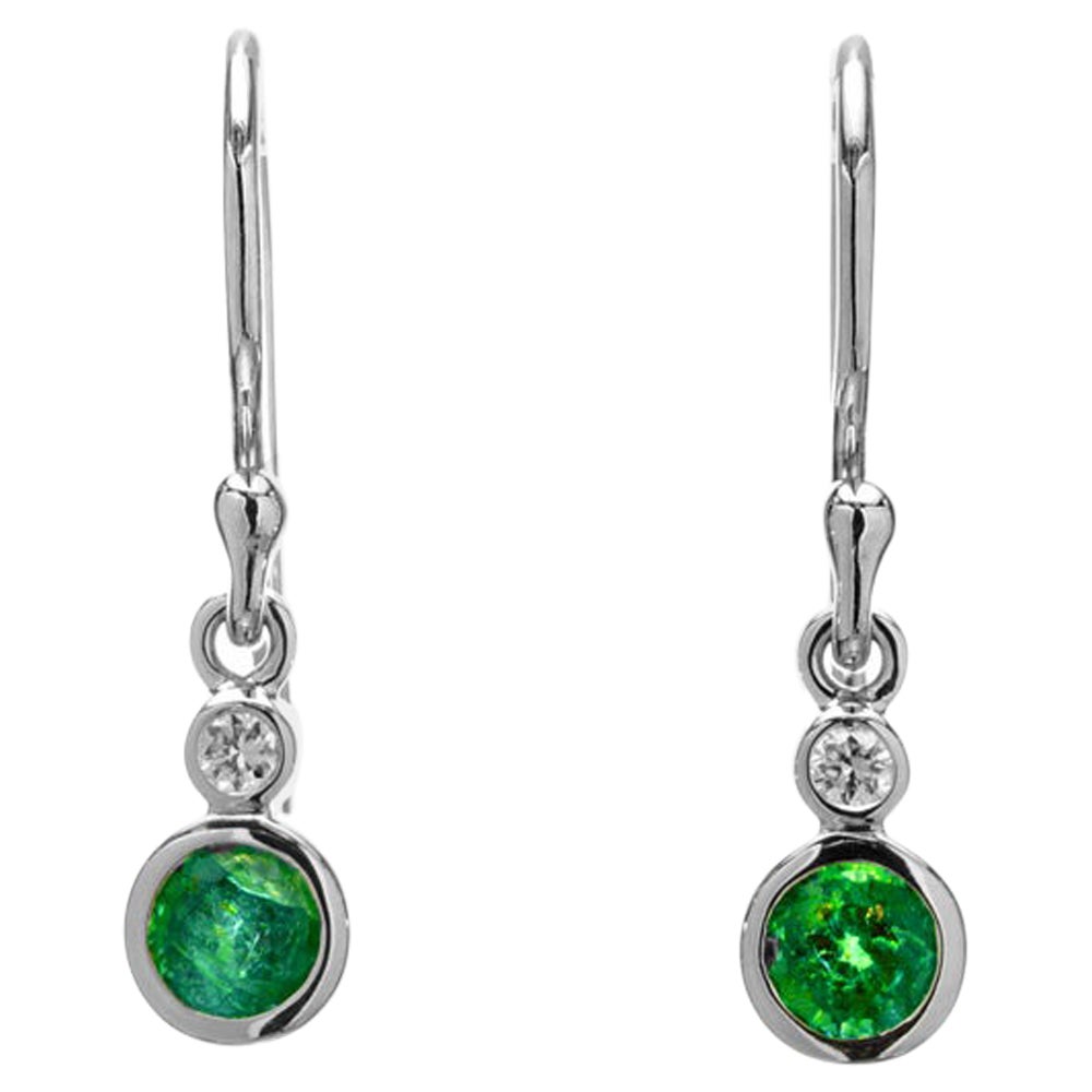 Peter Suchy .52 Carat Round Emerald Diamond 18k White Gold Dangle Earrings