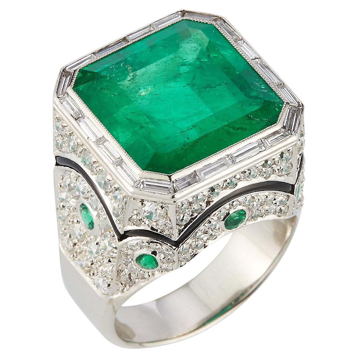 Herrenring mit zertifiziertem kolumbianischem Smaragd und Diamant im Angebot
