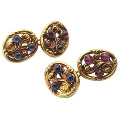 Tiffany Art Nouveau Sapphire Ruby Gold Cufflinks
