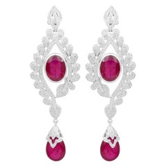 Ruby Gemstone Dangle Earrings Diamond 18 Karat Gold Silver Handmade Jewelry
