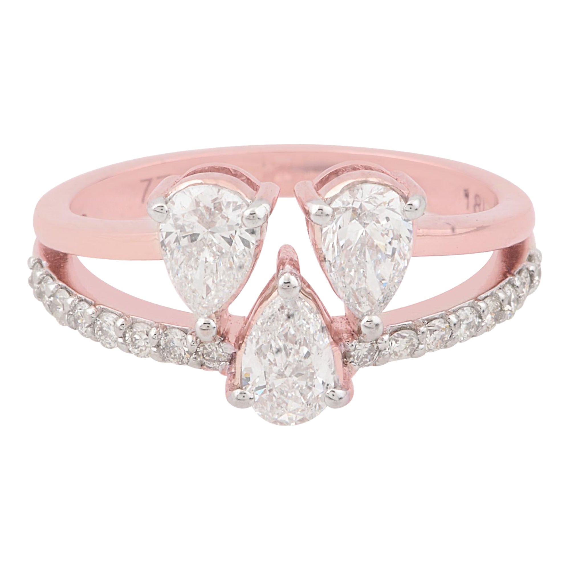 1.13 Carat SI Clarity HI Color Pear Diamond Ring 18k Rose Gold Handmade Jewelry