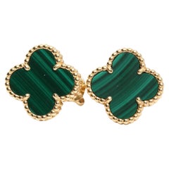 Van Cleef & Arpels Vintage Alhambra Malachite and Yellow Gold Earrings