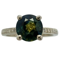 GIA Australian Bi Colour Untreated Sapphire Diamond Platinum Round Halo Ring
