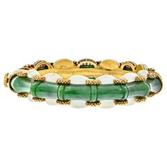 H. Stern, Armband aus 18 Karat Gelbgold 1950, brasilianische Diamanten, Koralle, Nephrit und Jade