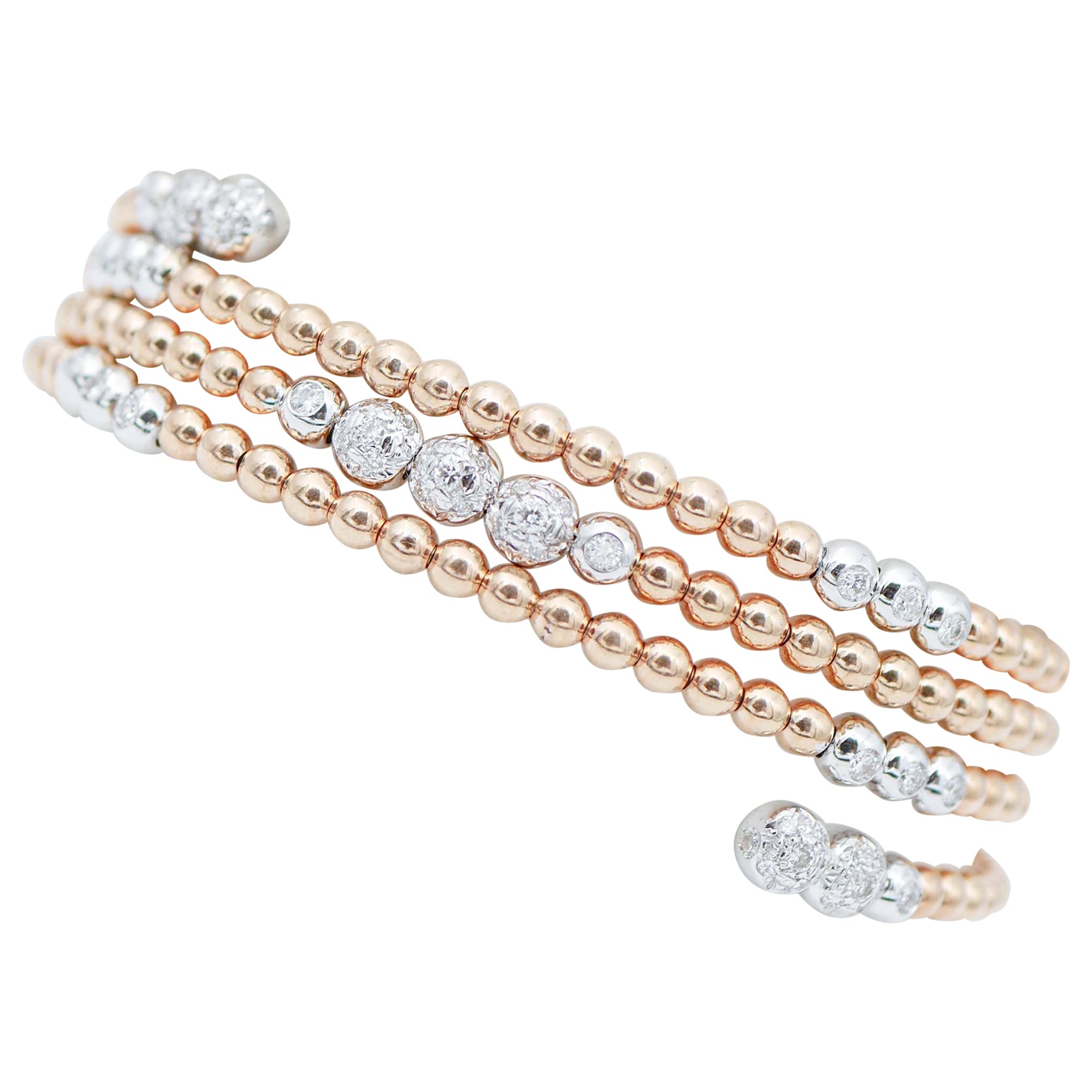 Diamonds, 18 Karat Rose and White Gold Modern Bracelet. For Sale