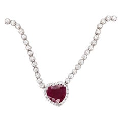 Retro Burmese Heart Shaped Ruby & Diamond Necklace 11.16 Ct