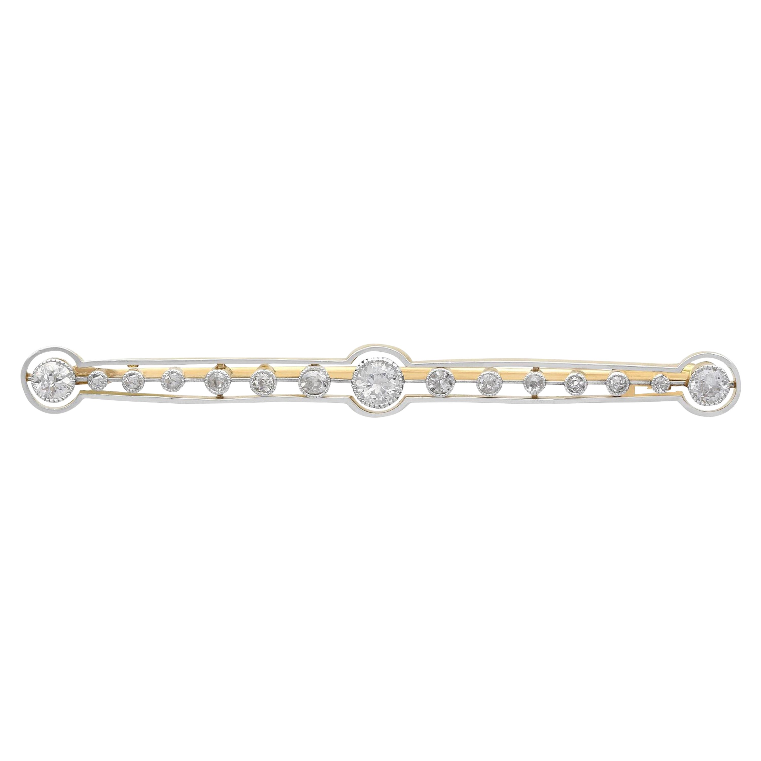 Antique Diamond and Yellow Gold Bar Brooch For Sale