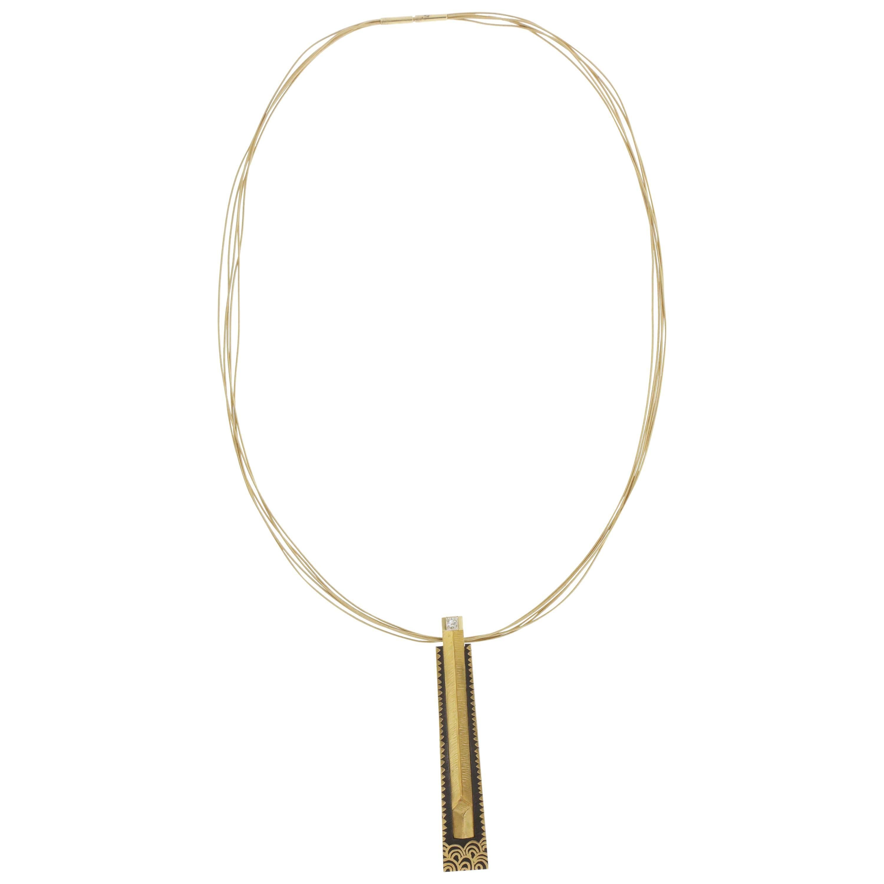 NaMu Cho Damascene Steel Diamond Gold Necklace
