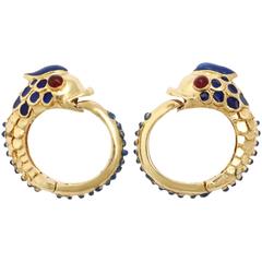 1980s Tiffany & Co. Blue Enamel Ruby Eyes Gold Figural Fish Cufflinks