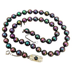 Vtg Majorica Multi-Colored Pearl Necklace w a Sterling & Jeweled Clasp