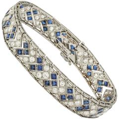 1920s Art Deco French Cut Sapphire Diamond Platinum Flexible Bracelet