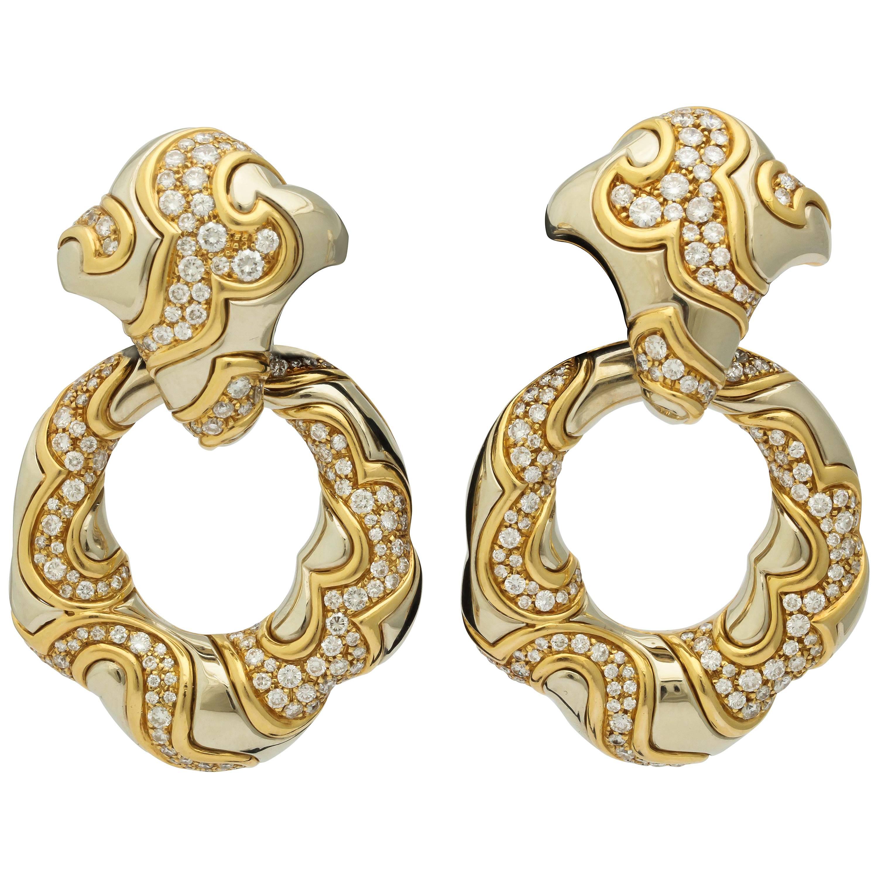 1980s Marina B Diamond Two Color Gold Convertible Doorknocker Earrings