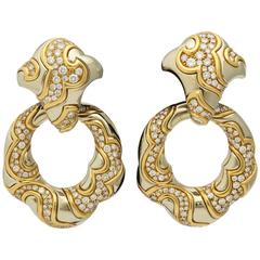 1980s Marina B Diamond Two Color Gold Convertible Doorknocker Earrings