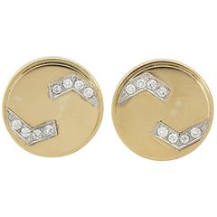 1980s Chic High Polish Diamond Gold Circular Disc Clip-On Earrings 11
