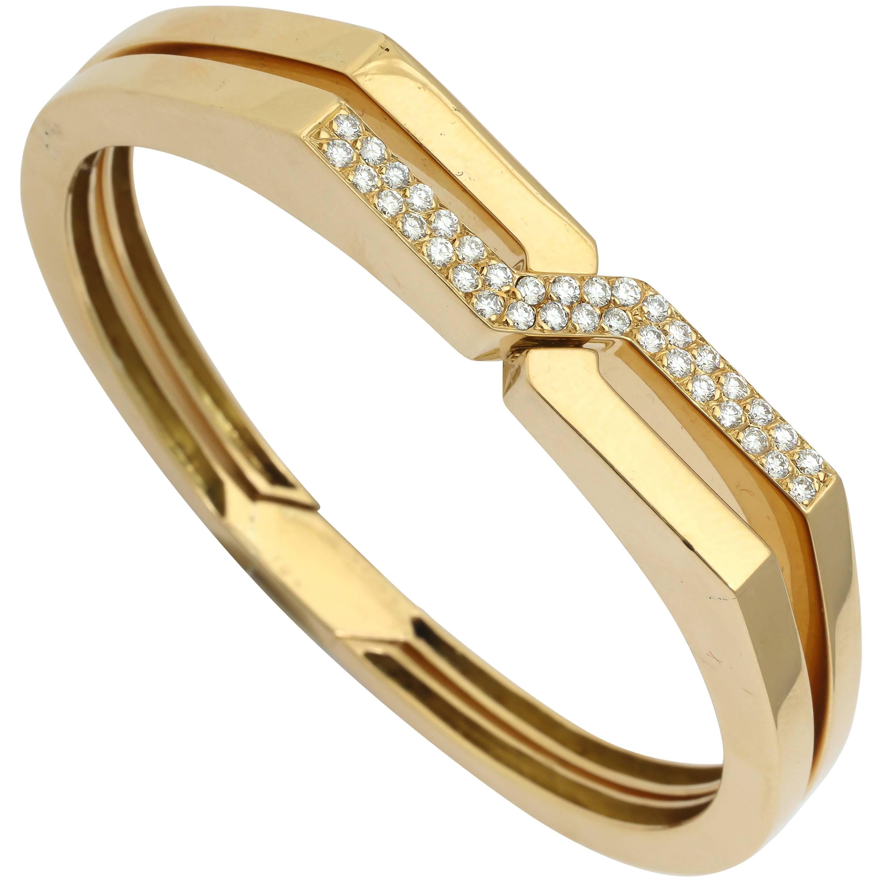 1970s Van Cleef 
Arpels Diamond Gold Handcuff Slip-On Bangle Bracelets