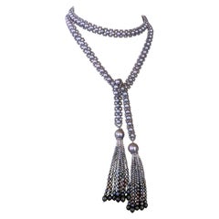 Marina J. Grey Pearl Woven Sautoir with Diamond Encrusted Ombre Tassels