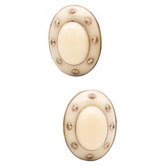 Seaman Schepps 1970 Trianon 18Kt Yellow Gold Ear Clips with Diamonds and Coral
