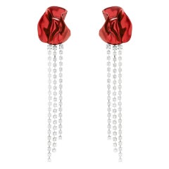 Boucles d'oreilles fantaisie en argent sterling avec fleurs abstraites et cristal rouge roi