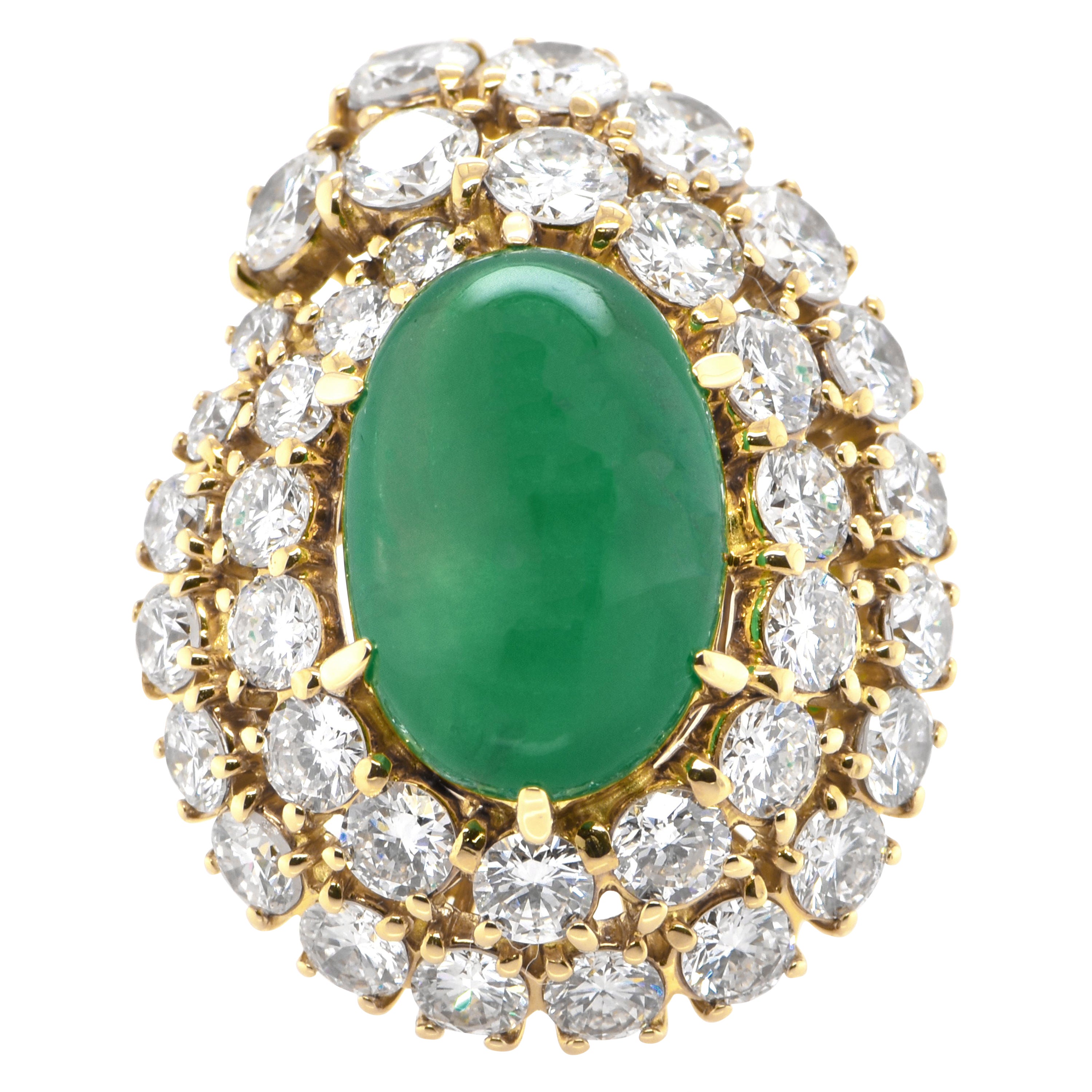 5.30 Carat Natural Emerald Cabochon and Diamond Ring Set in 18 Karat Gold