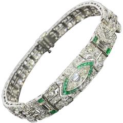 1920er Jahre Unglaubliche antike Art Deco Smaragd Diamant Goldarmband