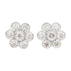 Contemporary 18ct White Gold 2.95ct Brilliant Cut Diamond Daisy Earrings
