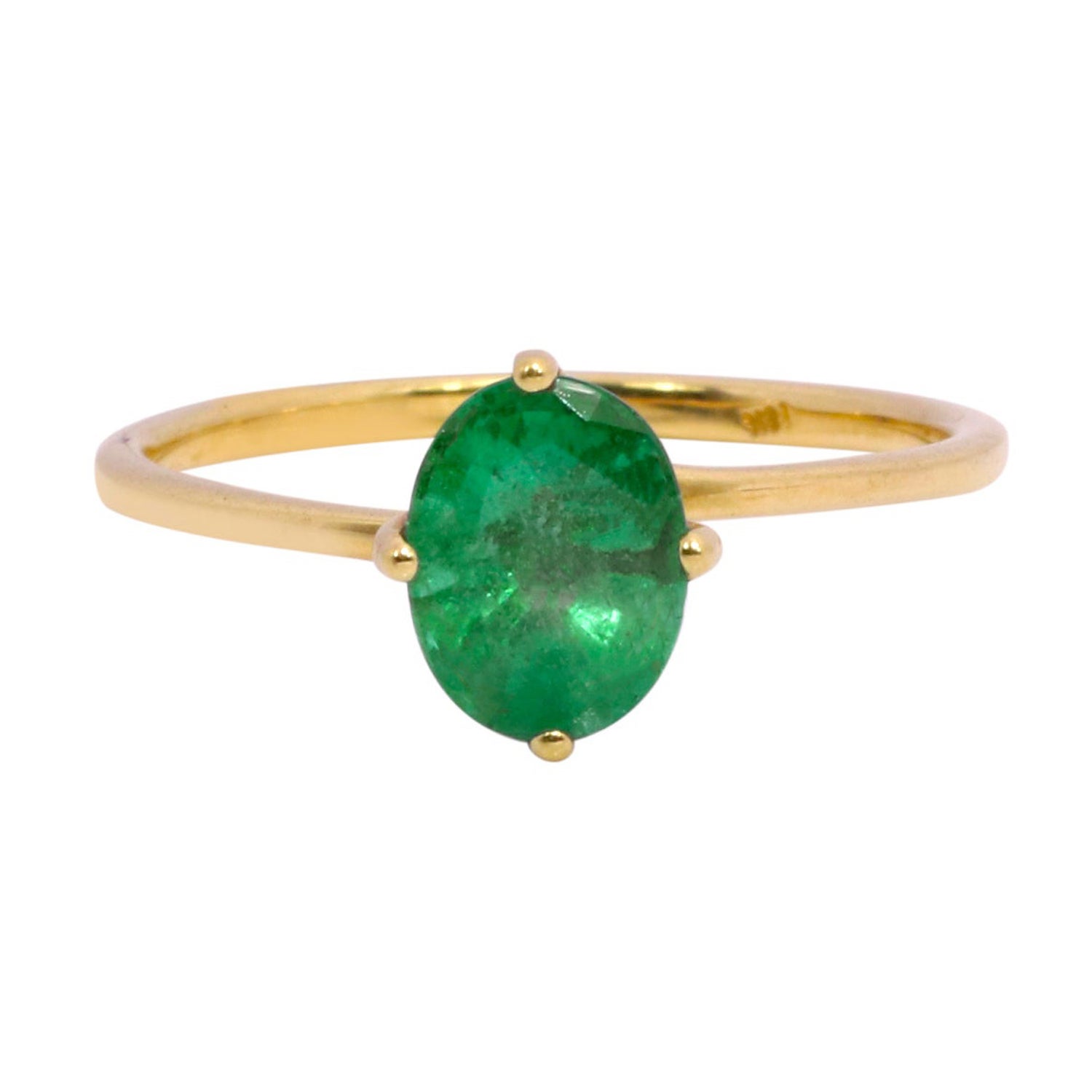 18 Karat Gold 1.25 Carat Natural Emerald Solitaire Ring in Four-Prong Setting