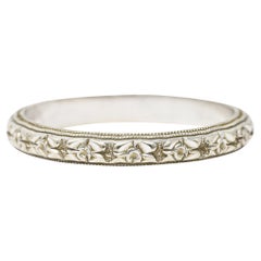 Vintage Art Deco 14 Karat White Gold Engraved Orange Blossom Wedding Band Ring