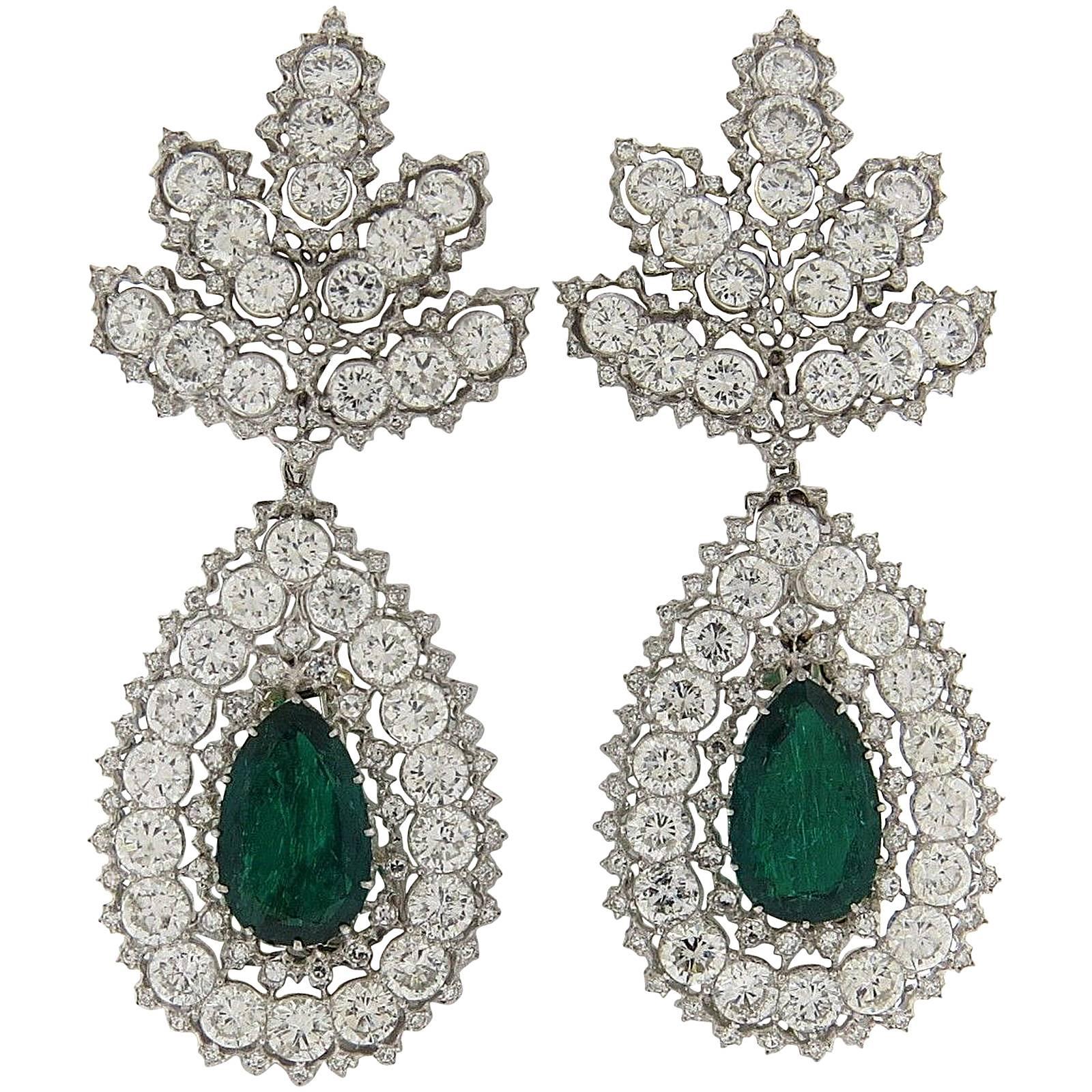 Buccellati Important Emerald Diamond Gold Leaf Drop Day Night Earrings