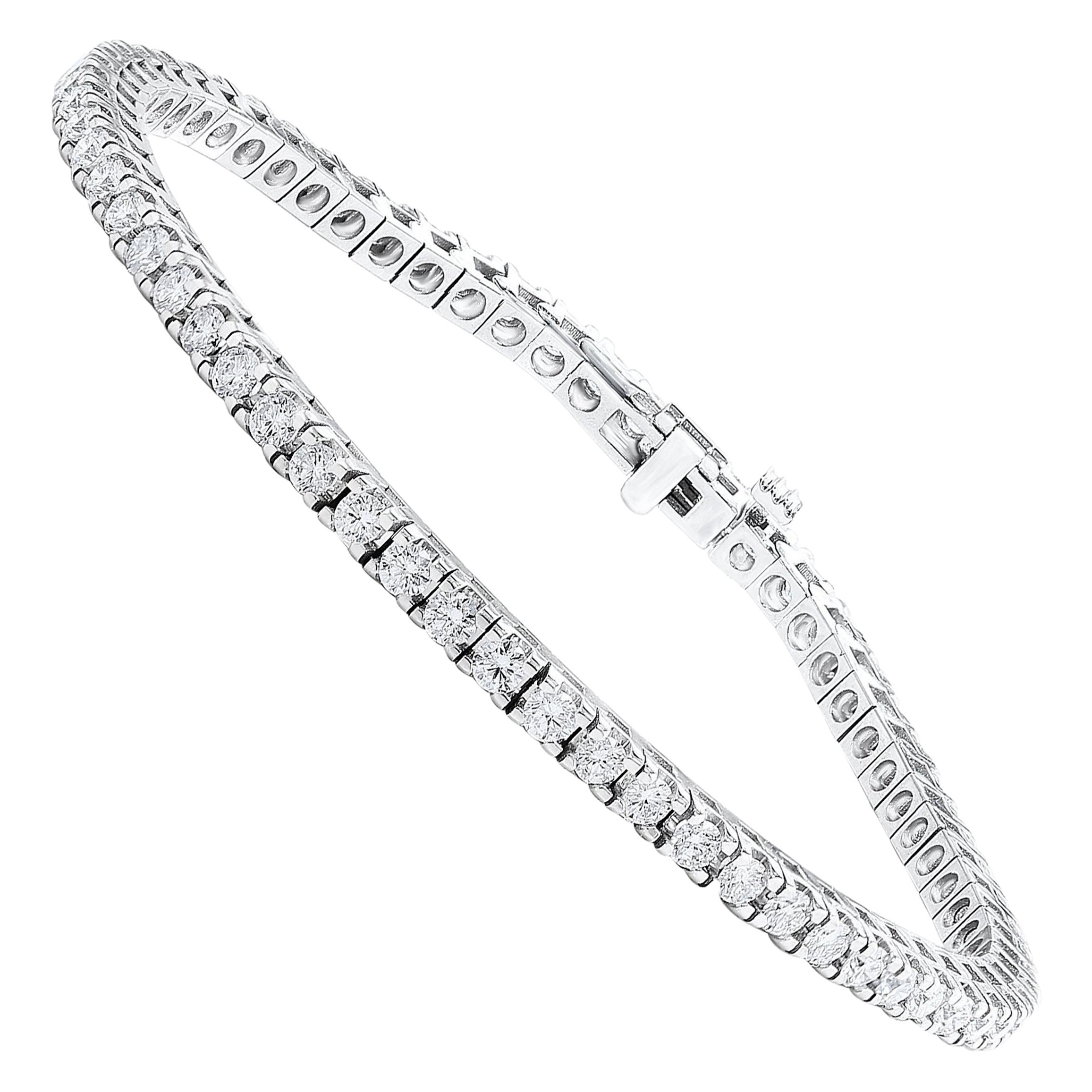 Bracciale tennis con diamanti tondi taglio brillante da 3,00 carati in oro bianco 14K in vendita