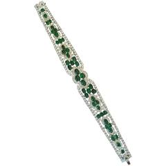 Cabochon Emerald Diamond Two Color Gold Bracelet 