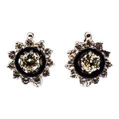 Art Deco Stil Weißer Brillantschliff Diamant Onyx Weißgold Klappbrisur-Ohrringe
