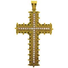Etruscan  Pearl Gold Cross Pendant