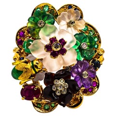 Cocktail-Blumenring im Jugendstil mit Diamanten, Smaragd, Rubin, Saphir und Amethyst