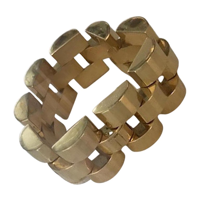 18K Gold Italian Structured Cuff Link Bracelet Art Deco Style Vintage