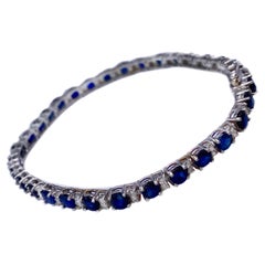 13 Carat Blue Sapphire 1 Carat Diamond 18 Karat White Gold Tennis Bracelet 
