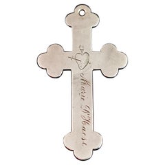 Antique Silver Cross Pendant, Heart and Dagger