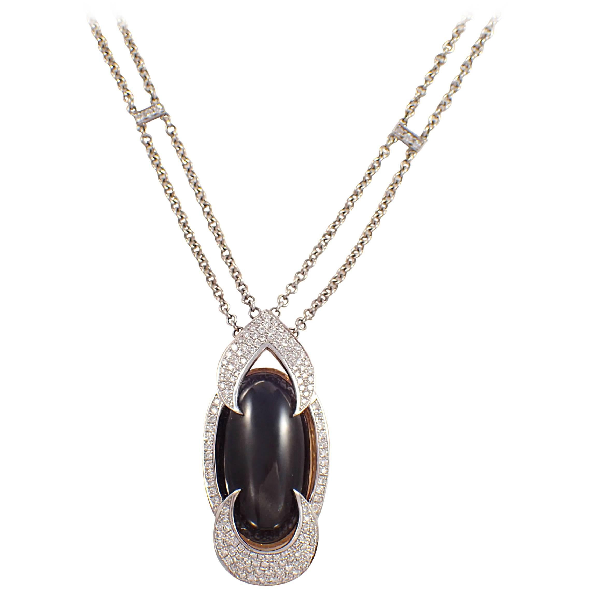 Black Star Sapphire Diamond Gold Necklace  For Sale