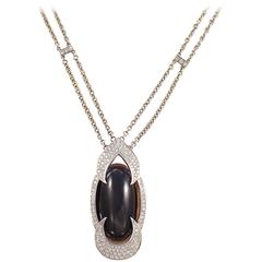 Vintage Black Star Sapphire Diamond Gold Necklace 