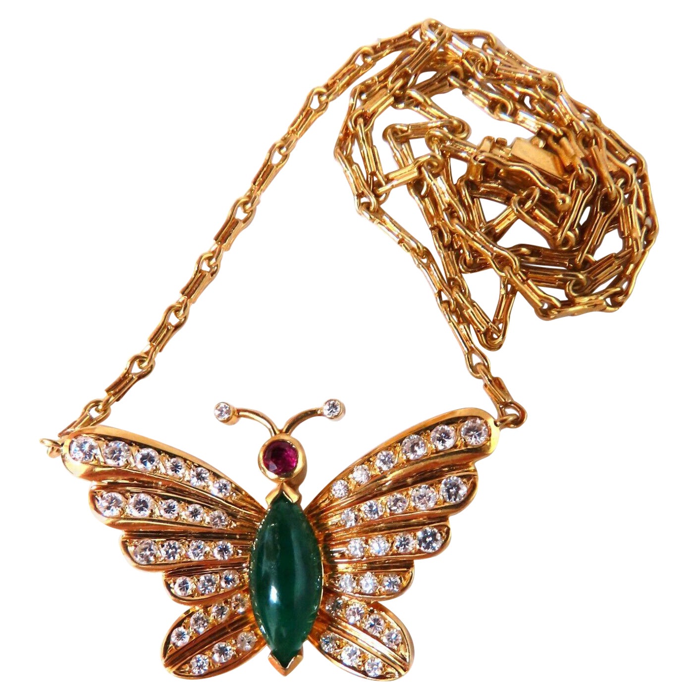 Jade Diamond Gold Butterfly Necklace at 1stDibs