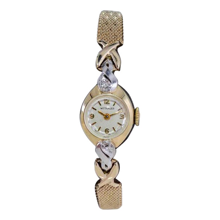 Wittnauer 14Kt. Bracelet d'époque en or massif au design mi-siècle avec bracelet d'origine, 1960