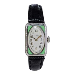 Antique Elgin White Gold Filled and Enamel Art Deco Ladies Watch from 1928