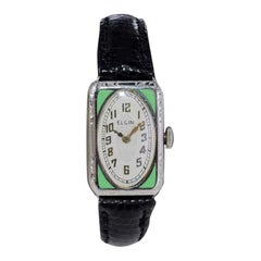 Elgin Montre Art déco pour femme en or blanc rempli et émail, de 1928