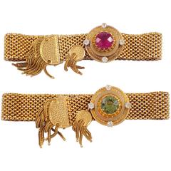 Victorian Tourmaline Diamond Gold Slide Bracelets