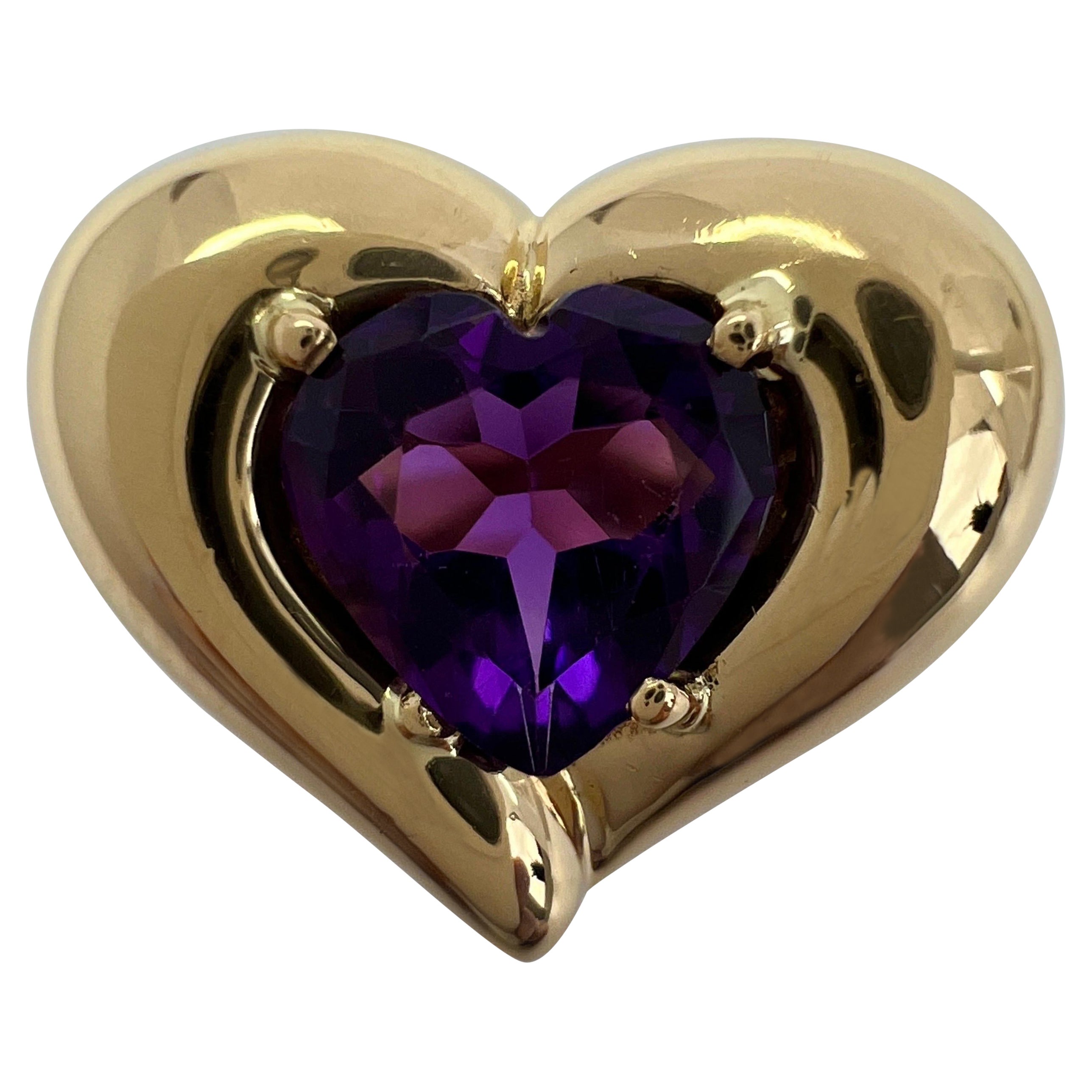 Rare Vintage Van Cleef & Arpels 18k Yellow Gold Amethyst Heart Ring with Box