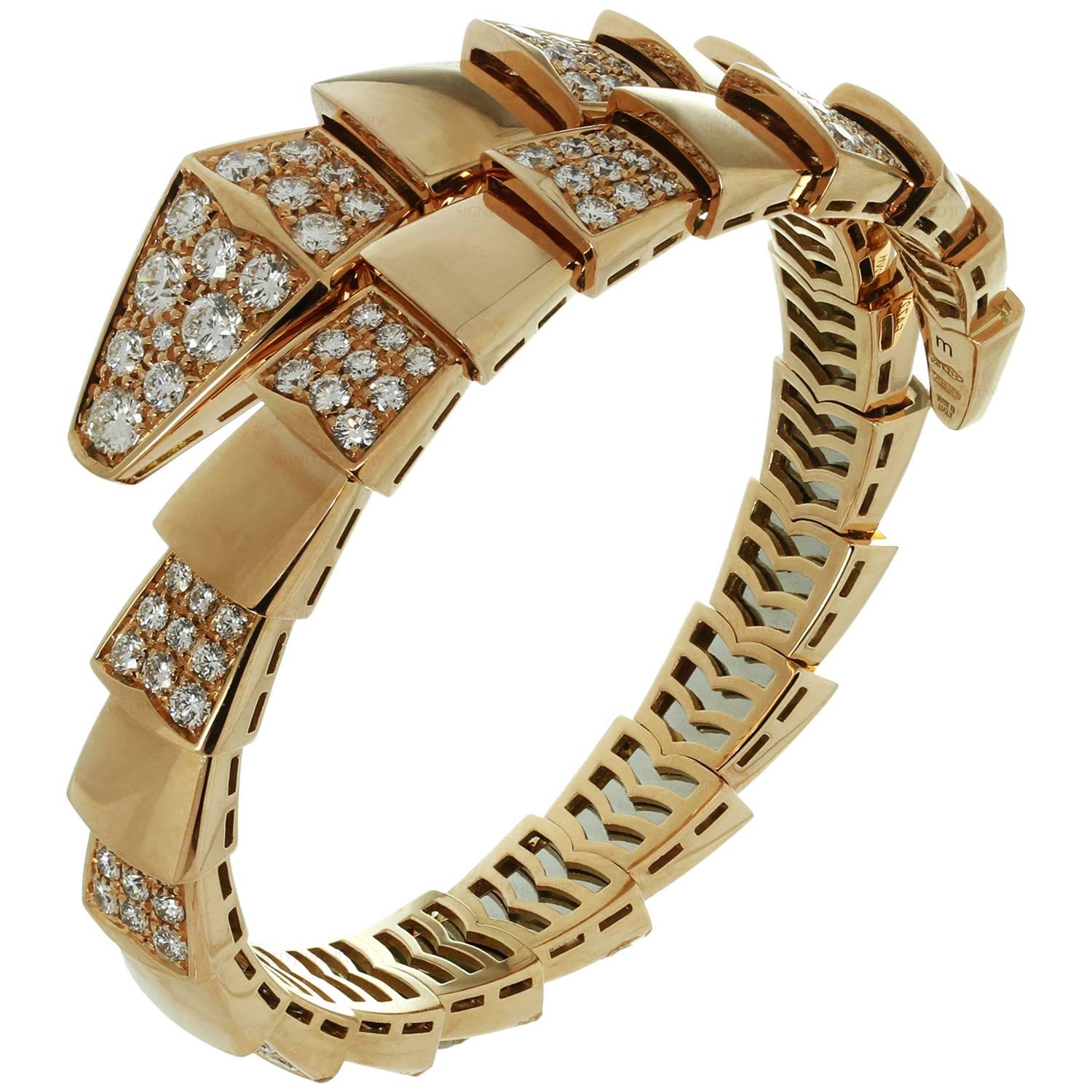 Bulgari Serpenti Demi Pave Diamond Rose Gold Bracelet. Box Papers